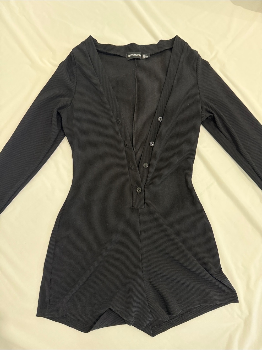 PLT Black Ribbed Button Romper